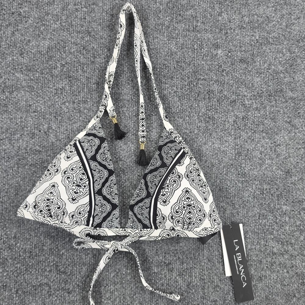 La Blanca Women's Size 10 Bikini Top Black White Paisley Halter Triangle Swimwea